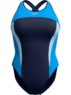 Speedo Highneck Splice X-Back One Piece - Lagoon Blue