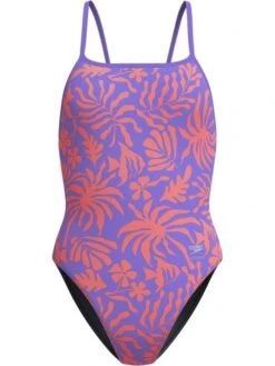 Speedo Printed Web Back On Piece - Coral Cluster/Indigo Glow