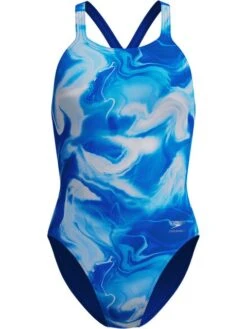 Speedo Printed Powerback One Piece - Ocean Wash/Lagoon Blue