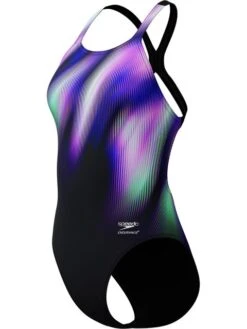 Speedo Placement Print Powerback One Piece - Blurry Glass/Black